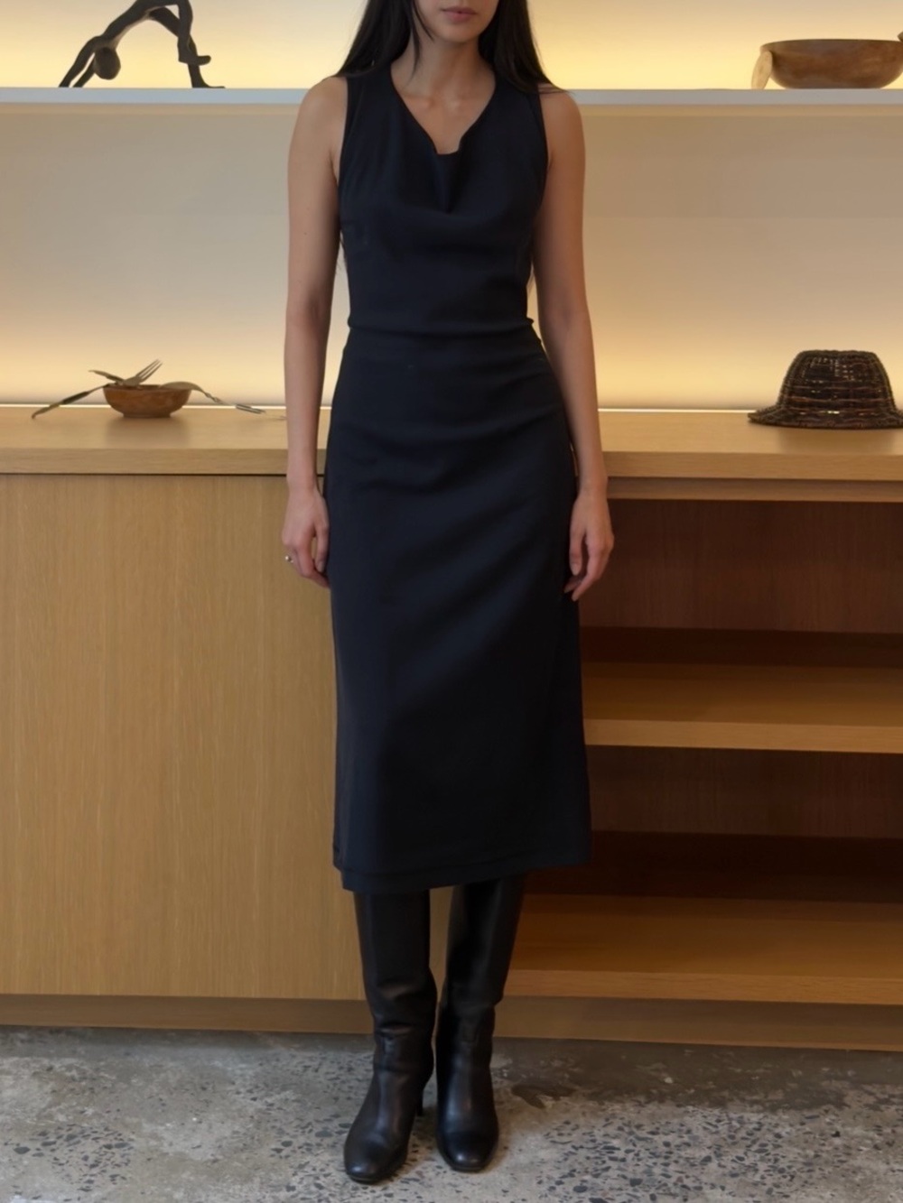 Rare Issey Miyake Navy Blue Midi Dress Size 3 Small